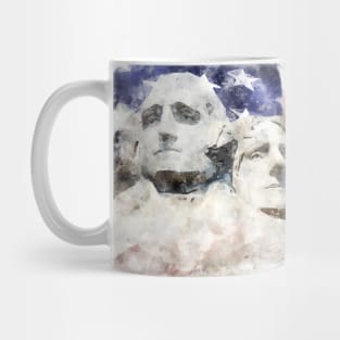 Mount Rushmore with American flag waving in background watercolor Mug